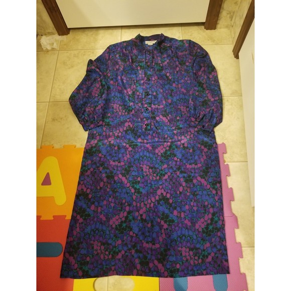 Women 16 The 1 East Custom Collection blue purple dot midi dress vintage collar - Picture 3 of 10